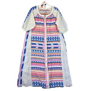 Devotion Twins Dress Womens Small Multicolor Cotton Boho Geometric Maxi Belted